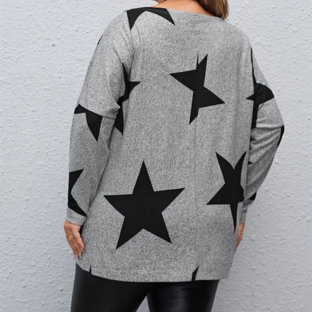 Emery rose plus size star print drop shoulder Tee gray - Picture 3 of 5